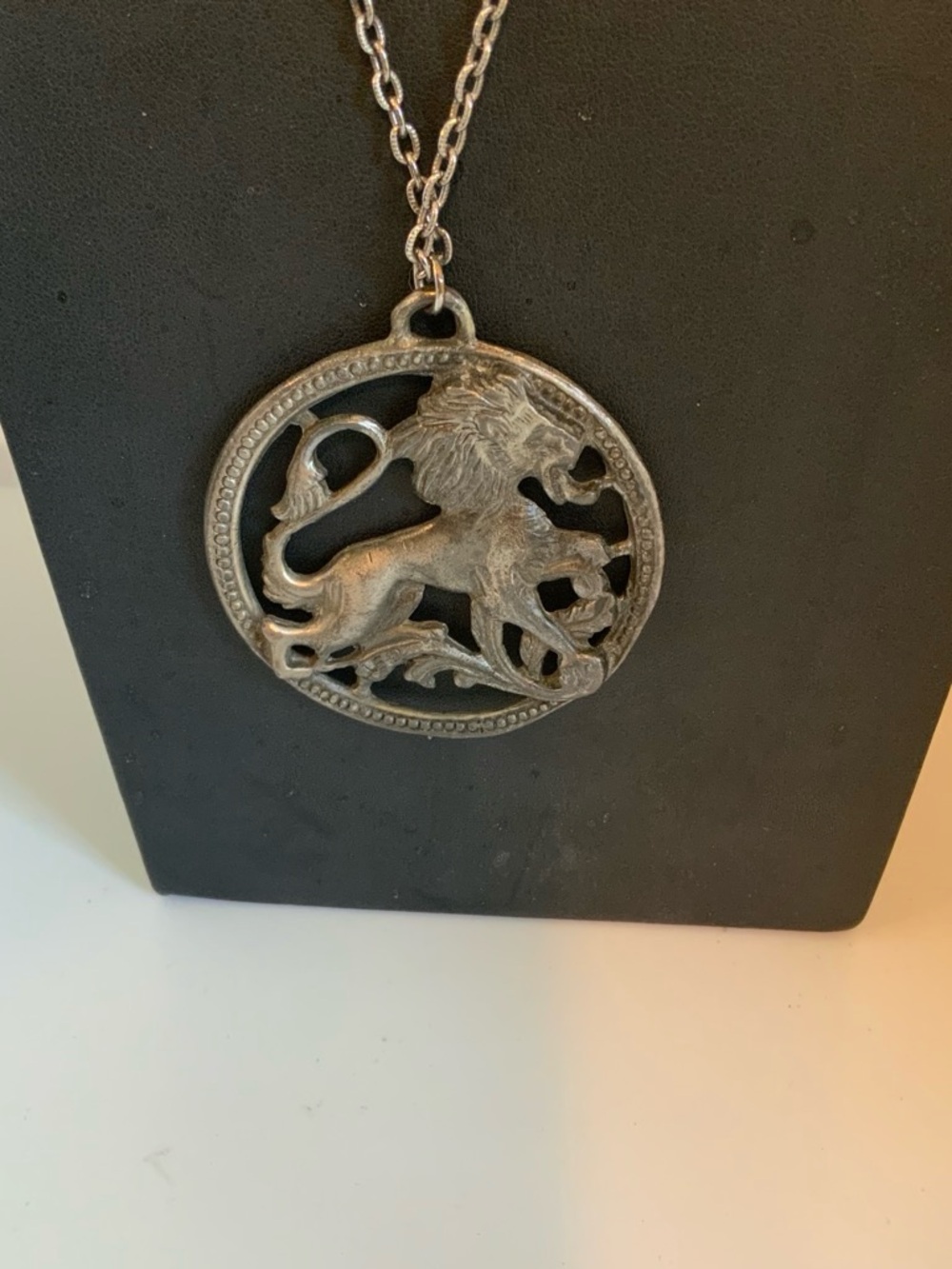 Lion Medallion Pendant Necklace in Silver-Tone